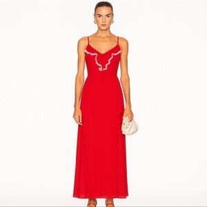 Tularosa Red Maxi Dress with Ruffle Trim Small